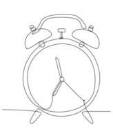 Continuous line drawing of an alarm clock, vector illustration