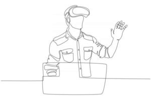 Continuous line drawing of a man playing game wearing vr glasses vector illustration