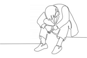 Continuous line of boss sitting looking down dizzy facing solid work vector illustration