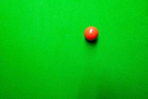 Snooker table top view with snooker balls on green photo