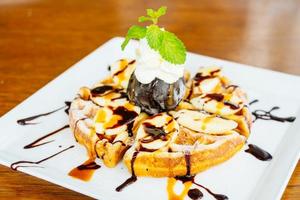 Sweet dessert with pancake and ice cream chocolate photo