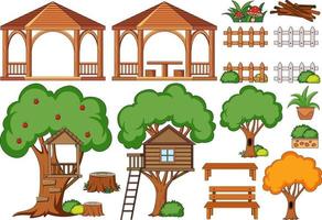 Conjunto de decoración de jardín al aire libre aislado vector