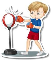 Sticker design with a boy punching bag cartoon character vector