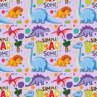 Seamless pattern with cute dinosaurs and font on purple background vector