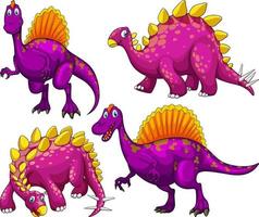 conjunto de personaje de dibujos animados de dinosaurio púrpura vector