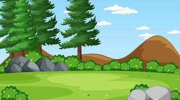 Blank meadow at daytime scene with various forest trees vector