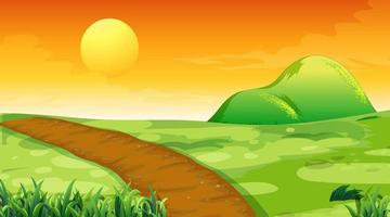 Blank meadow landscape scene at sunset time vector