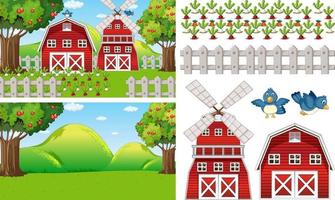 Farm element set isolated with farm scence vector