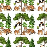 Seamless pattern with tiger family and nature element on white background vector