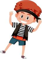 Concepto de pirata con un niño en traje de pirata aislado sobre fondo blanco. vector