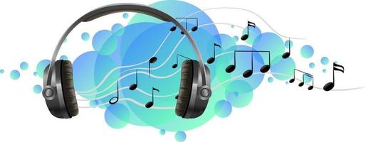 Headphone listening device with music melody on blue splotch vector