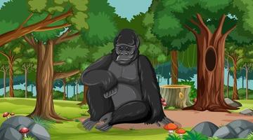 Gorilla in forest or rainforest scene with many trees vector