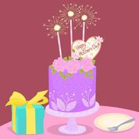 Happy Mother's Day cake decorated with icing and flowers vector