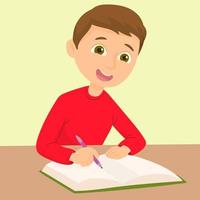 Little boy studying on the table vector