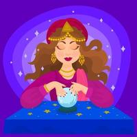 Fortune teller reading the crystal ball vector