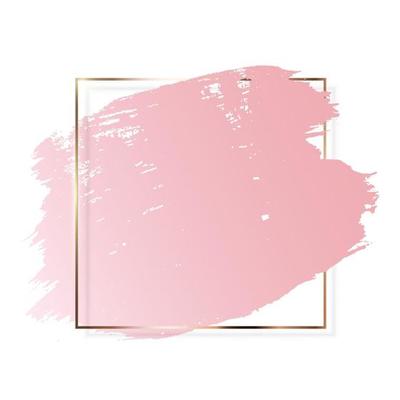 Hand drawn brush strokes and gold frame background. Vector Illustration