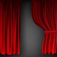 Realistic colorful red velvet curtain folded on a transparent background. Option curtain at home in the cinema. Vector Illustration