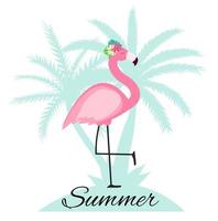 Cute Pink Flamingo Summer Background Vector Illustration