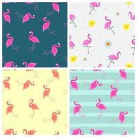 Cute Seamless Flamingo Pattern Collection Set Vector Illustration