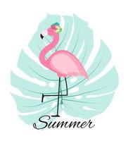 Cute Pink Flamingo Summer Background Vector Illustration