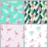 Cute Seamless Flamingo Pattern Collection Set Vector Illustration