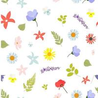 Summer Abstract Seamless Pattern Background with Leaves and Flowers. Vector Illustration