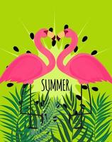 Ilustración de vector de fondo de verano lindo flamenco rosa