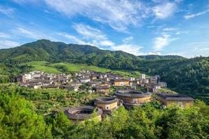 Aerial view of Chuxi Tulou cluster in Fujian, China photo