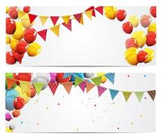 Party Background Baner with Flags and Balloons Vector Illustration