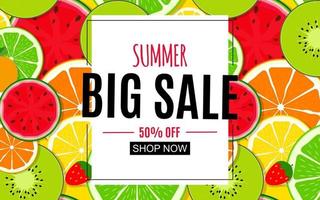 Abstract Summer Sale Background with Fresh Fruits. Vector Illustration