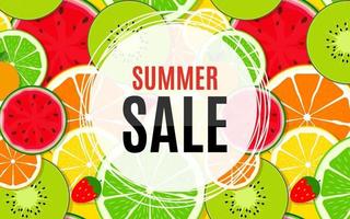 Abstract Summer Sale Background with Fresh Fruits. Vector Illustration