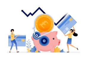 Vector Design Of Economic And Banking System For Saving Loan Debt And Consumption Increase In Credit Card Loans Illustration Can Be For Websites Posters Banners Mobile Apps Web Social Media