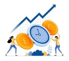 Vector Design Of Time Is Money Increase Investment Value People Holding Coins Save Time On Finance And Banking Illustration Can Be For Websites Posters Banners Mobile Apps Web Social Media