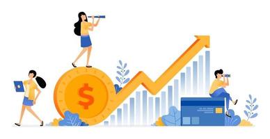 Vector Design of increase investment in financial saving sector future chart with up arrow financial literacy illustration Can be for websites posters banners mobile apps web social media ads