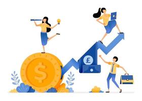 Vector Design of increase investment in financial sector and secondary market arrows go up and carry banknotes illustration Can be for websites posters banners mobile apps web social media ads