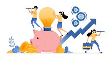 Vector Design of saving ideas for increase investment in future piggy bank light bulb financial banking innovation illustration Can be for websites posters banners mobile apps web social media