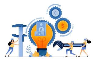 Vector Design of improve financial services innovation ideas in banking technology money comes out of light bulb illustration Can be for websites posters banners mobile apps web social media