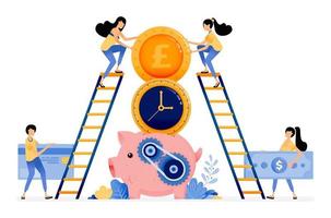 Vector Design of best time to save and invest banking financial services system for young piggy bank for saving illustration Can be for websites posters banners mobile apps web social media