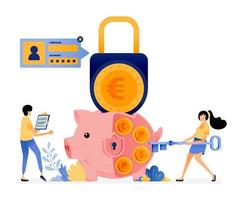 Vector Design of Security in saving personally protection for finance and banking system piggy bank for saving illustration Can be for websites posters banners mobile apps web social media