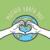 Love hand sign and earth between the hands celebrating Mother earth day. vector