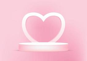 Empty podium studio pink background with heart shape for product display with copy space. Showroom shoot render. Banner background for advertise product. vector