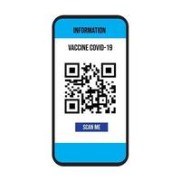 Certificate of vaccination on mobile phone screen. scan QR code vaccine covid-19 international icon symbol on white background. vector