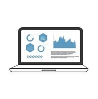 Vector computer laptop graph and chart in screen icon symbol on white background.