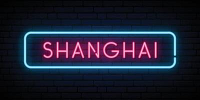 Shanghai neon sign. Bright light signboard. vector