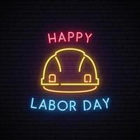 Happy Labor day. Neon helmet construction icon. vector