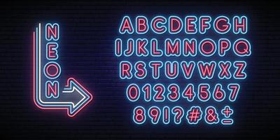 Neon Glowing Alphabet. Bright Typeface.