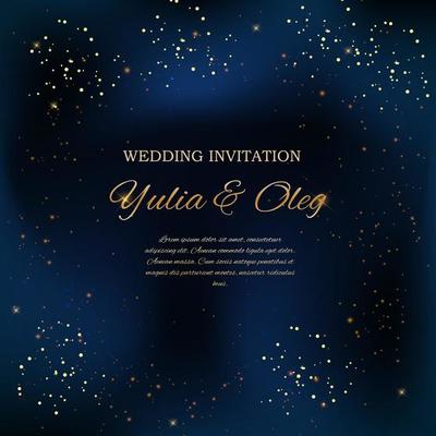 Wedding Invitation with Night Sky and Stars Background. Vector Illustration