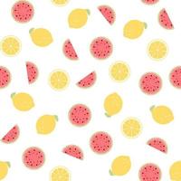 Seamless Pattern with Lemon and Watermelon Fruits. Vector Illustration