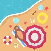 concepto de diseño de banner de vector de verano en la playa con elementos de verano.