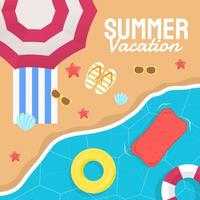 Summer vector banner design concept on the beach with summer elements.